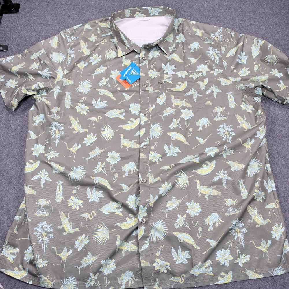 Columbia PFG Super Slack Tide Camp Shirt Mens 5XT Grey Gator Manatee Print NEW